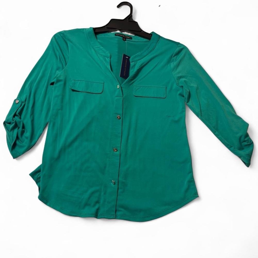 Adrienne Vittadini Turquoise Button-Down Shirt